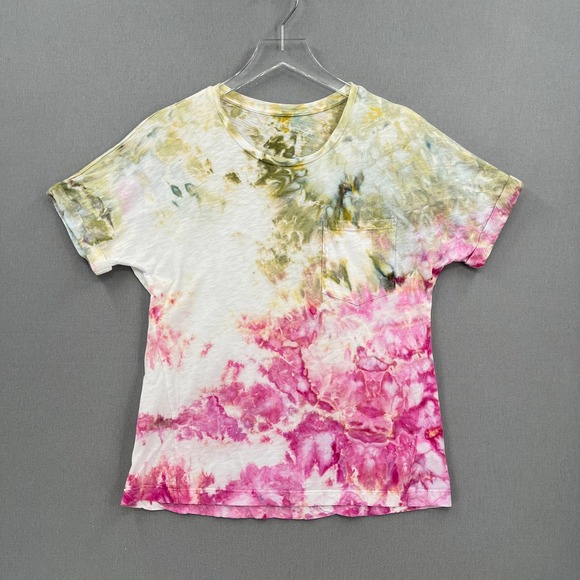 EVERLANE T-shirt Womens Small White Multicolor Hand Dyed Upcycled Cuffed Crew - Picture 1 of 14
